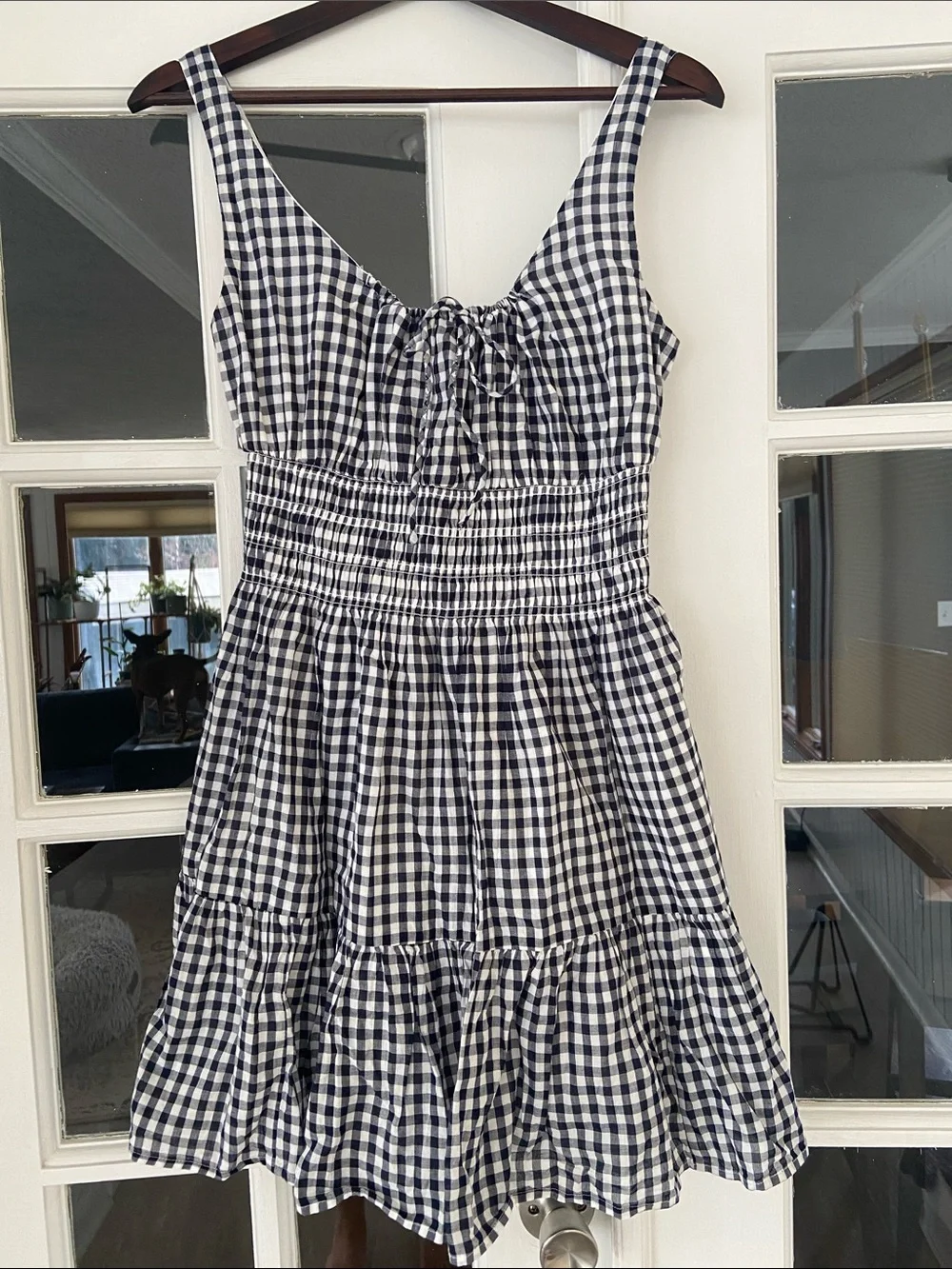 Abercrombie & Fitch Navy and White Gingham Tie-Front Dress - Picture 1 of 8